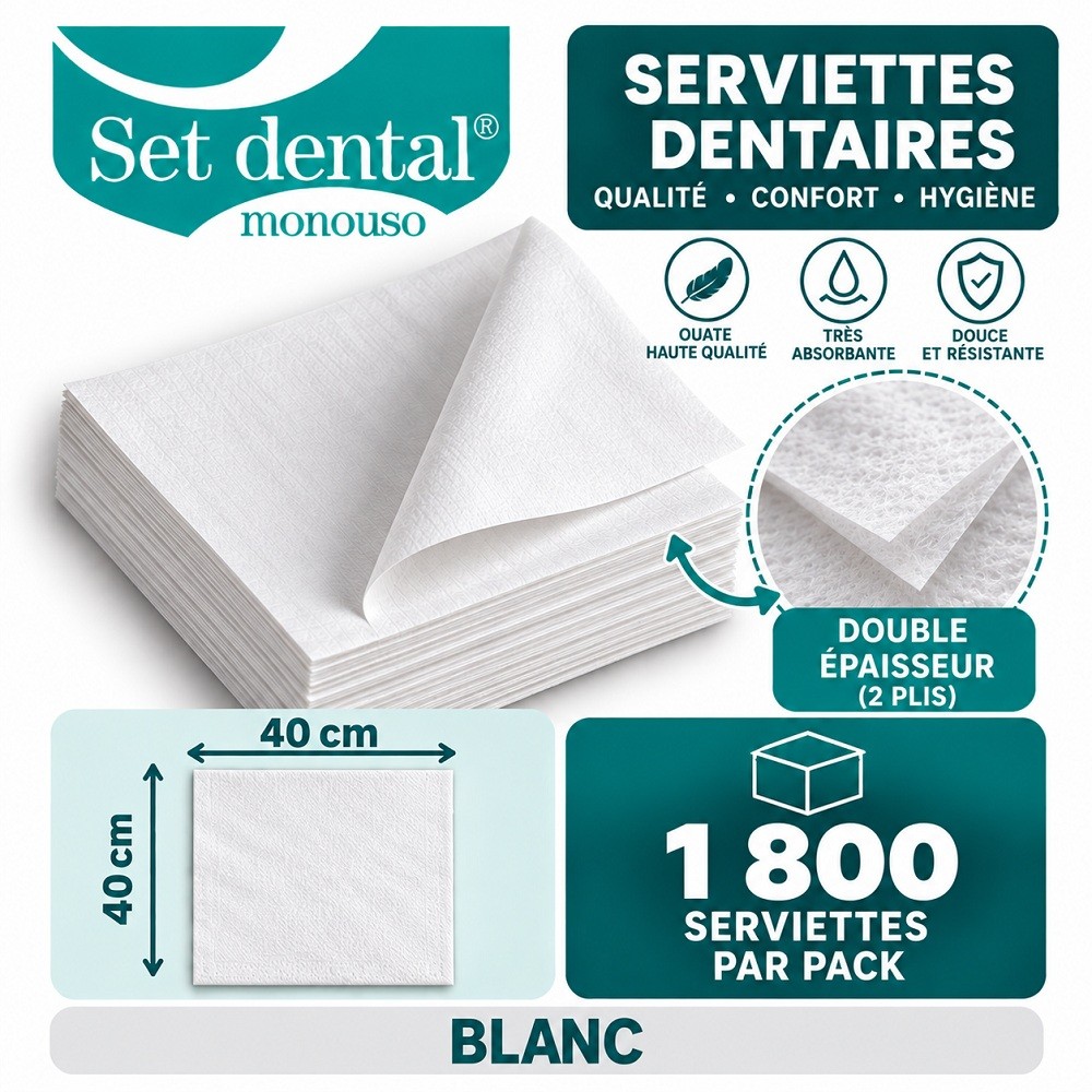 Serviettes papier 2 plis blanches - 40 x 40 cm - colis de 1800