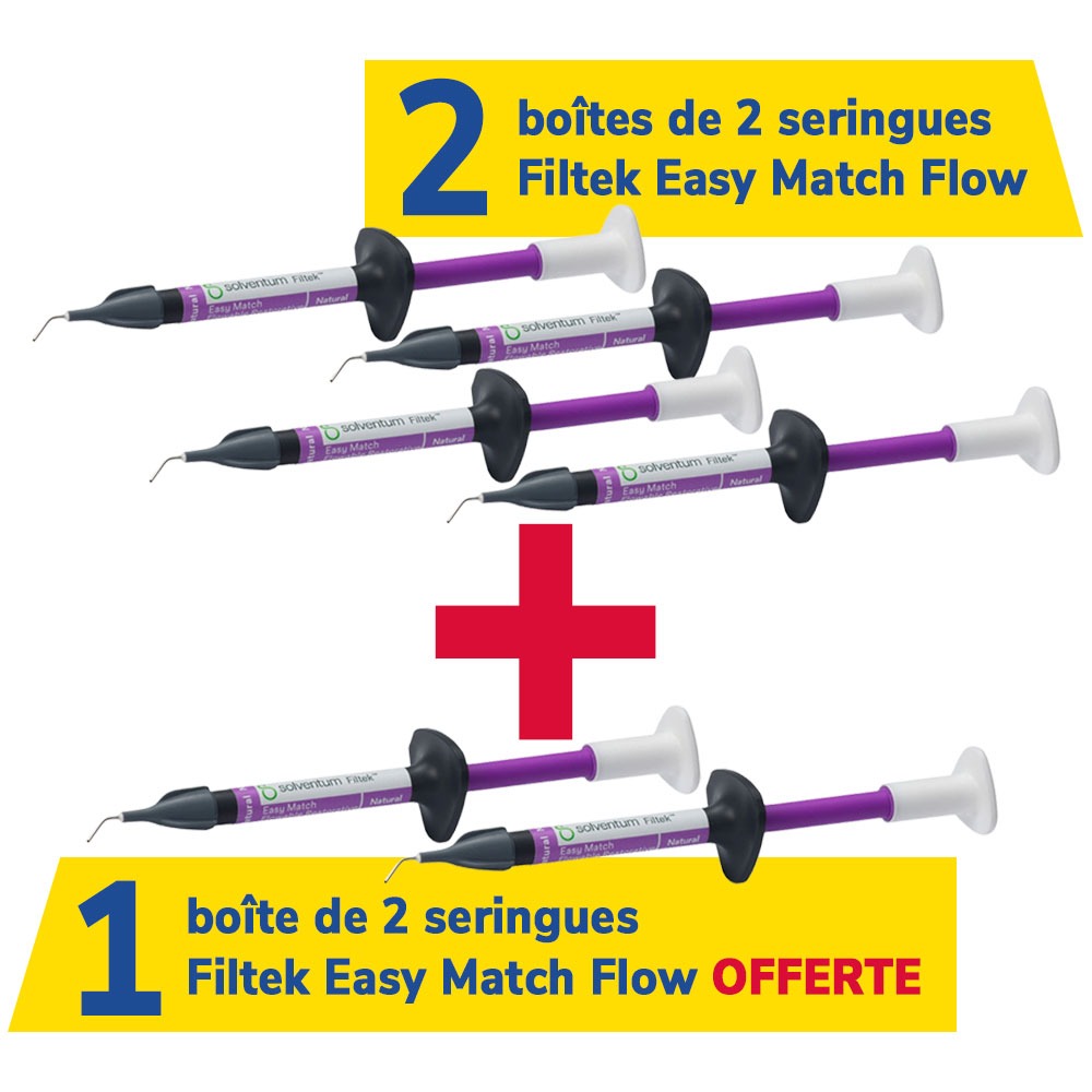 Lot de 2 boîtes de 2 seringues de 2g Filtek Easy Match Flow + 1 boîte offerte