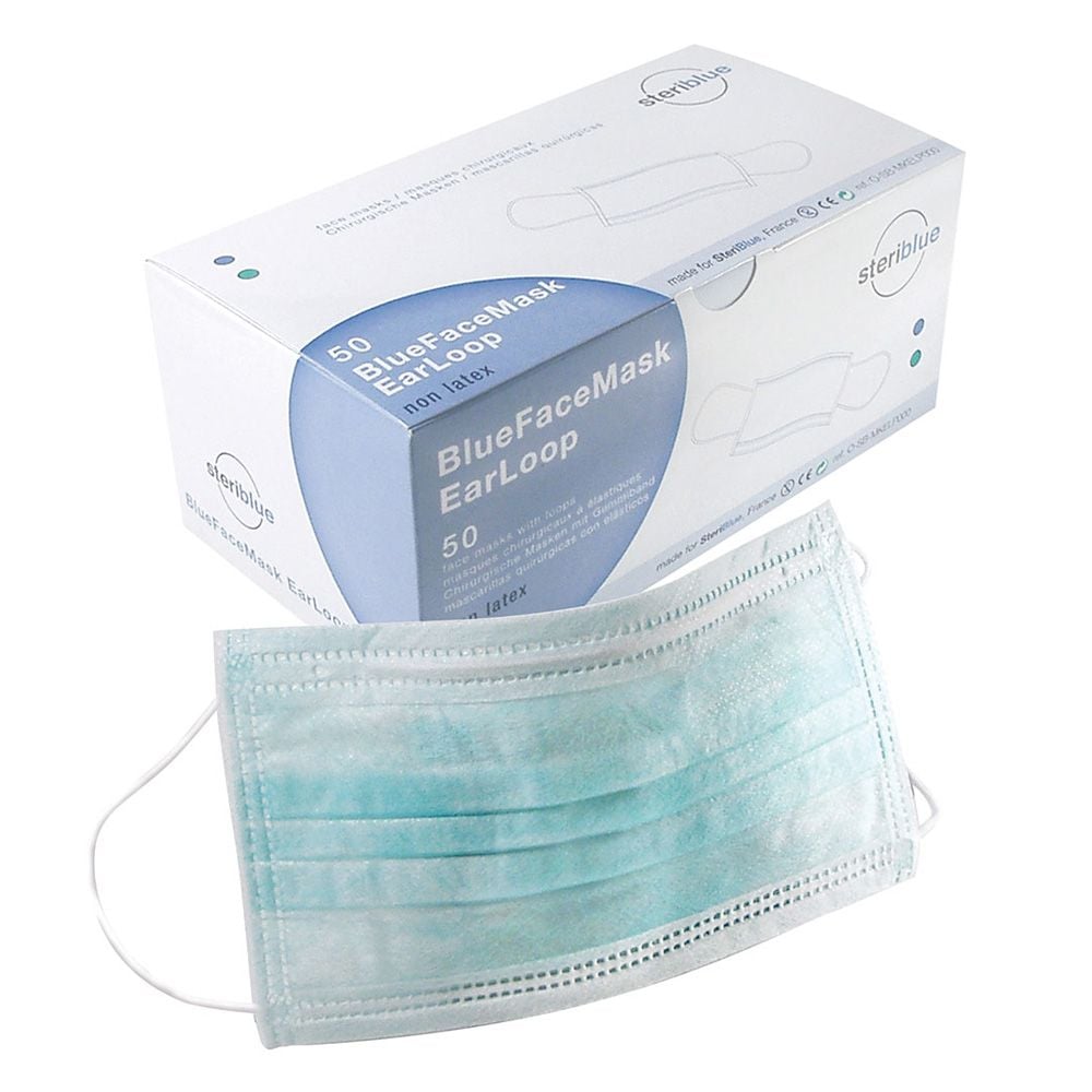 Masques earloop bleus - boîte de 50