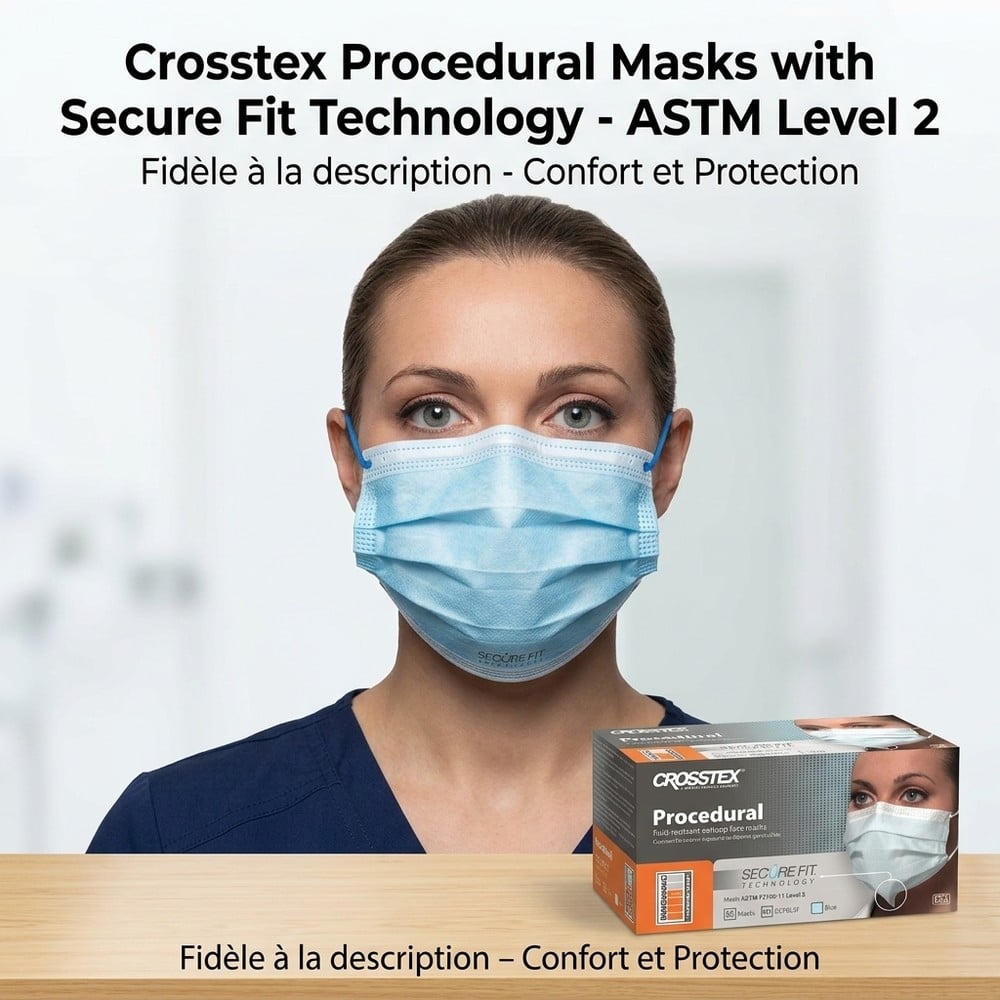 Masques procédural sans latex Crosstex bleus - boîte de 50