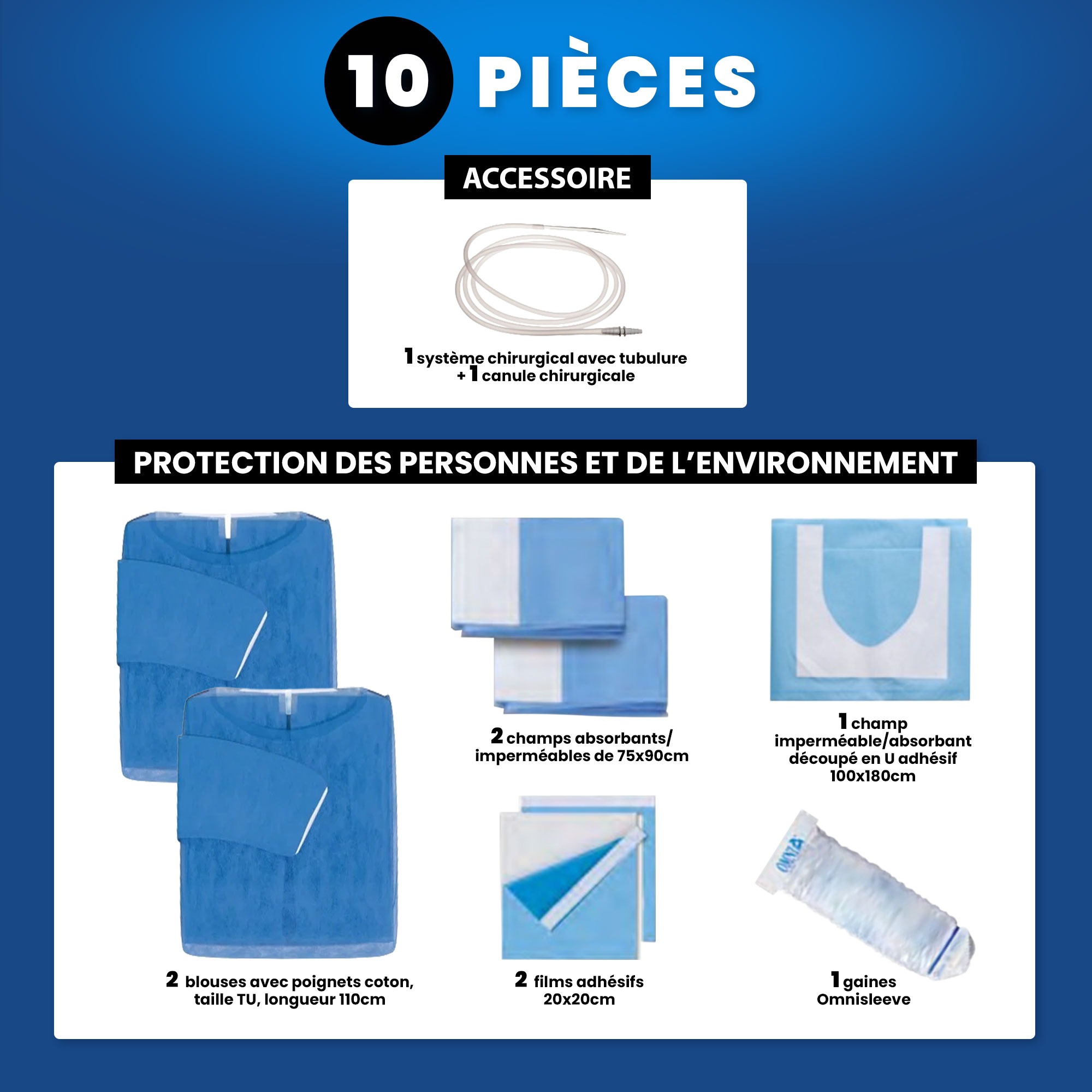 Kit stérile d'Implantologie avec aspiration - 10 pièces