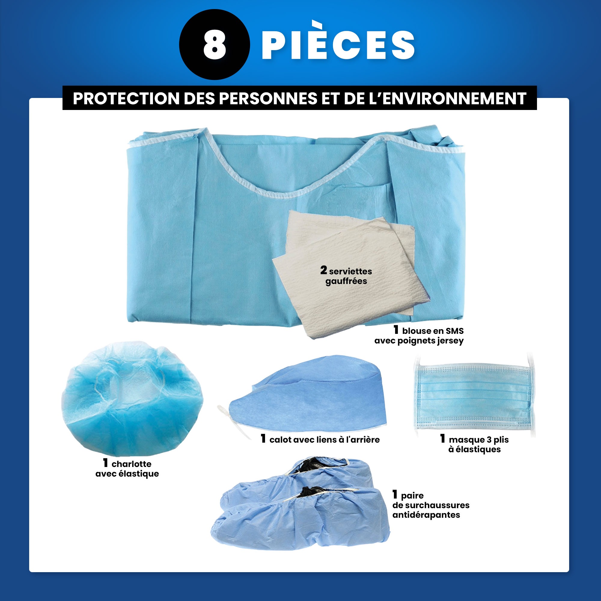 Mini kit stérile de Protection Assistant(e) - 8 pièces - lot de 10 kits