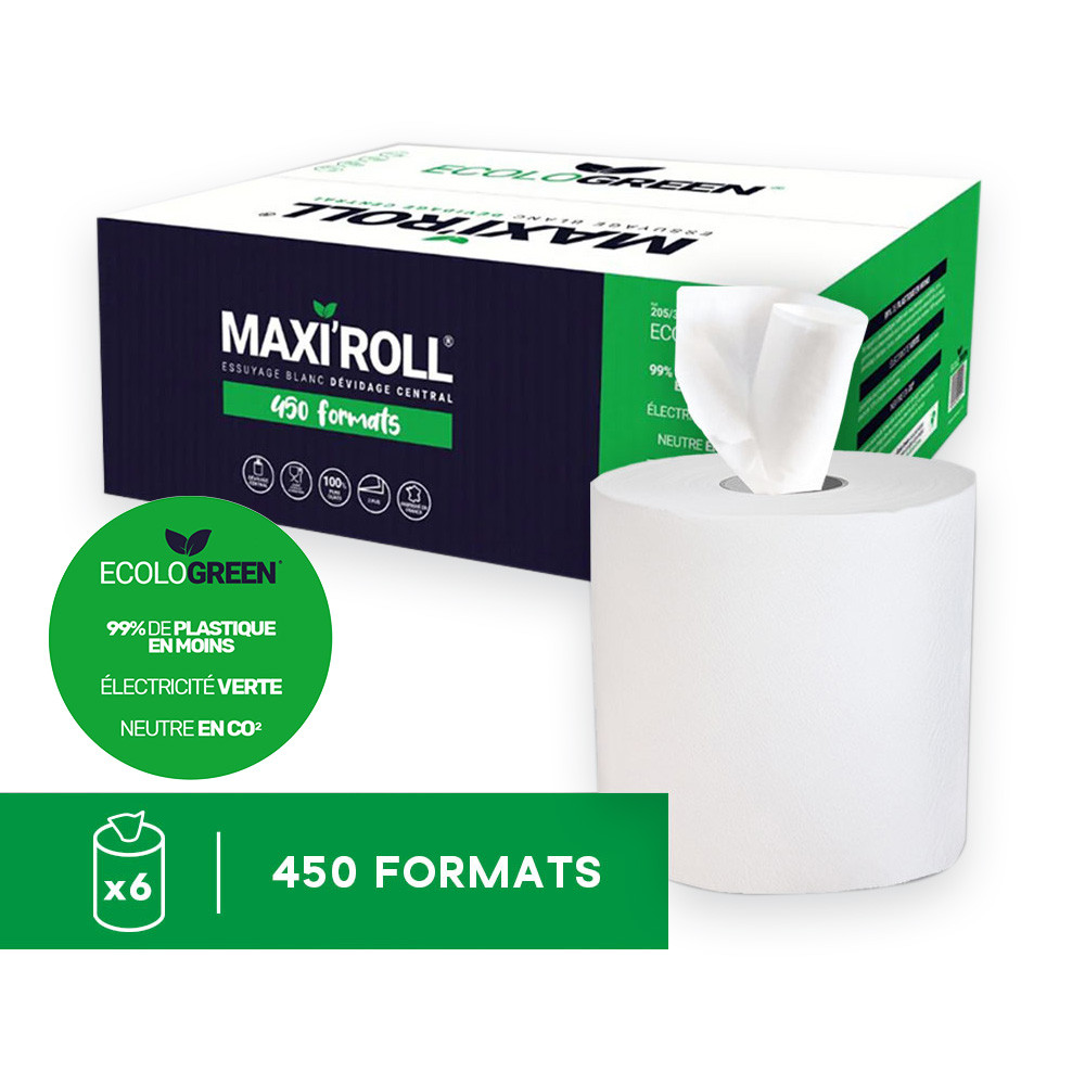 Bobine maxi ouate blanche 19 x 30 cm - colis de 6 rouleaux