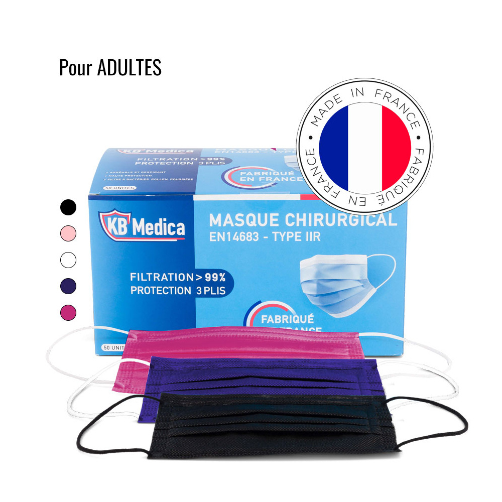 Masques chirurgicaux adulte type IIR KBMEDICA - boîte de 50