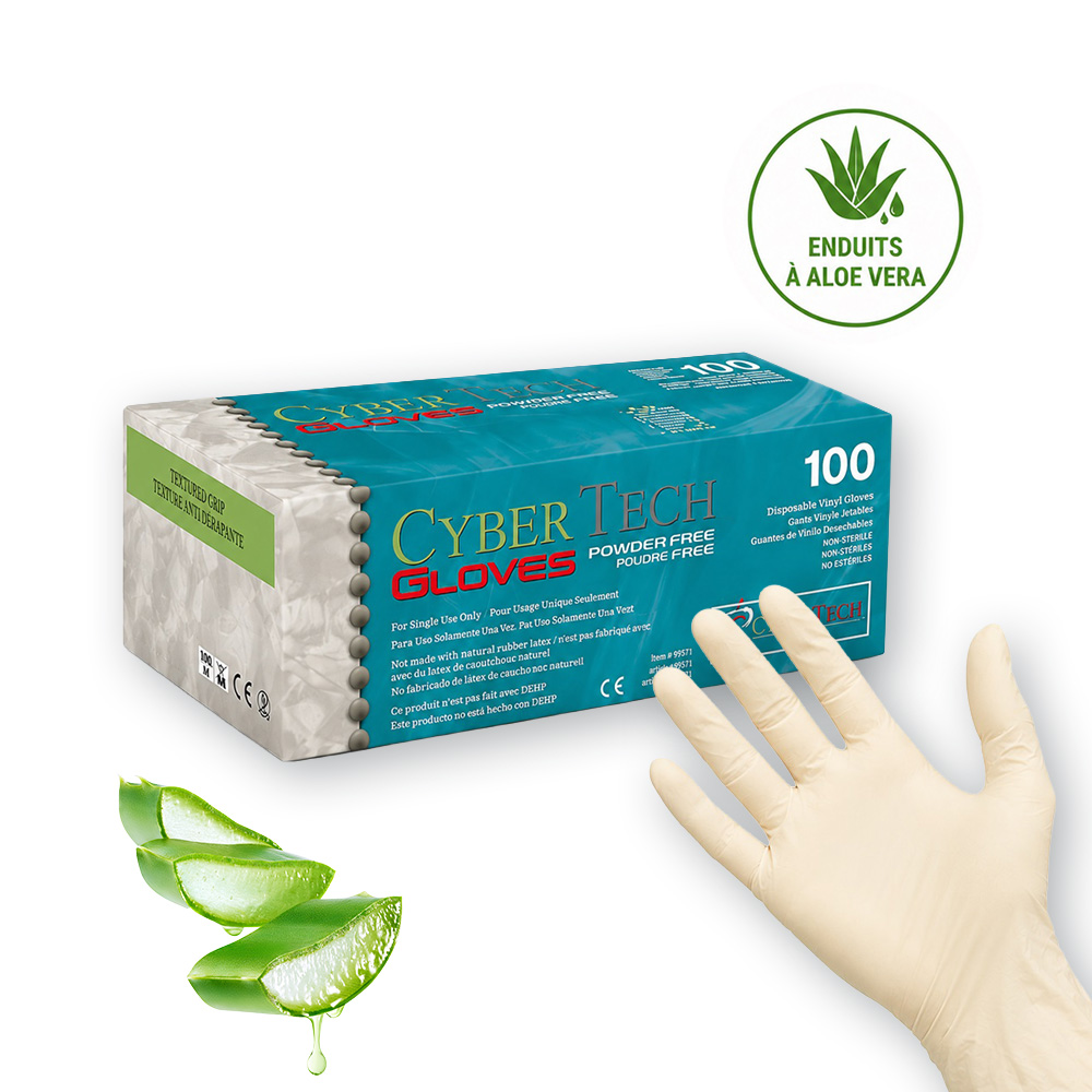 Gants non poudrés à l'aloe vera texturés Grip CYBERTECH - boîte de 100 - Taille M