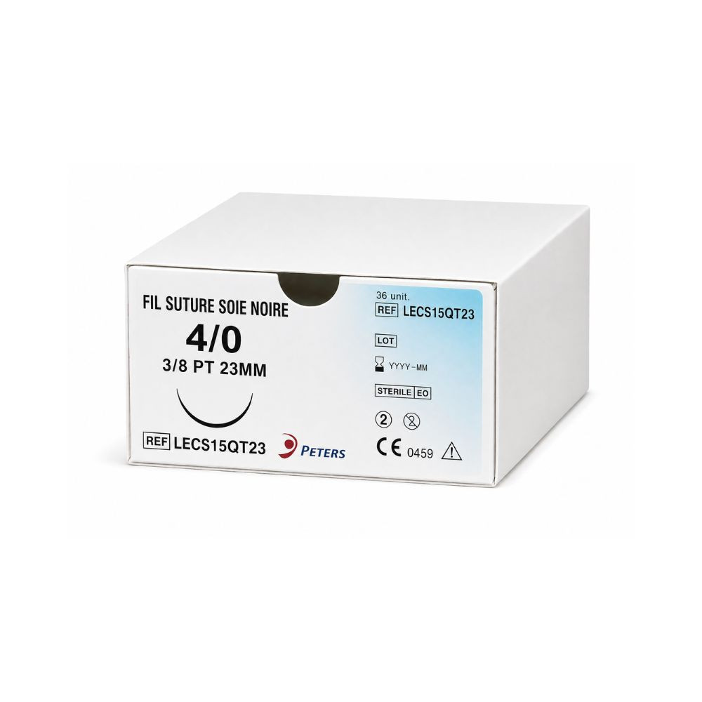 Fil Suture Soie Noire 4/0 3/8 Pt 23 Mm