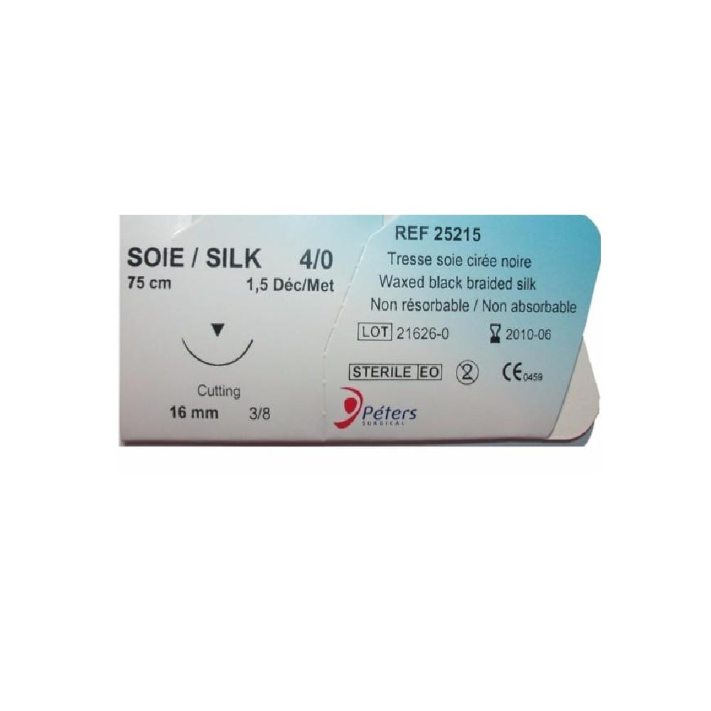 Fil Suture Soie Noire 4/0 3/8 Pt 23 Mm