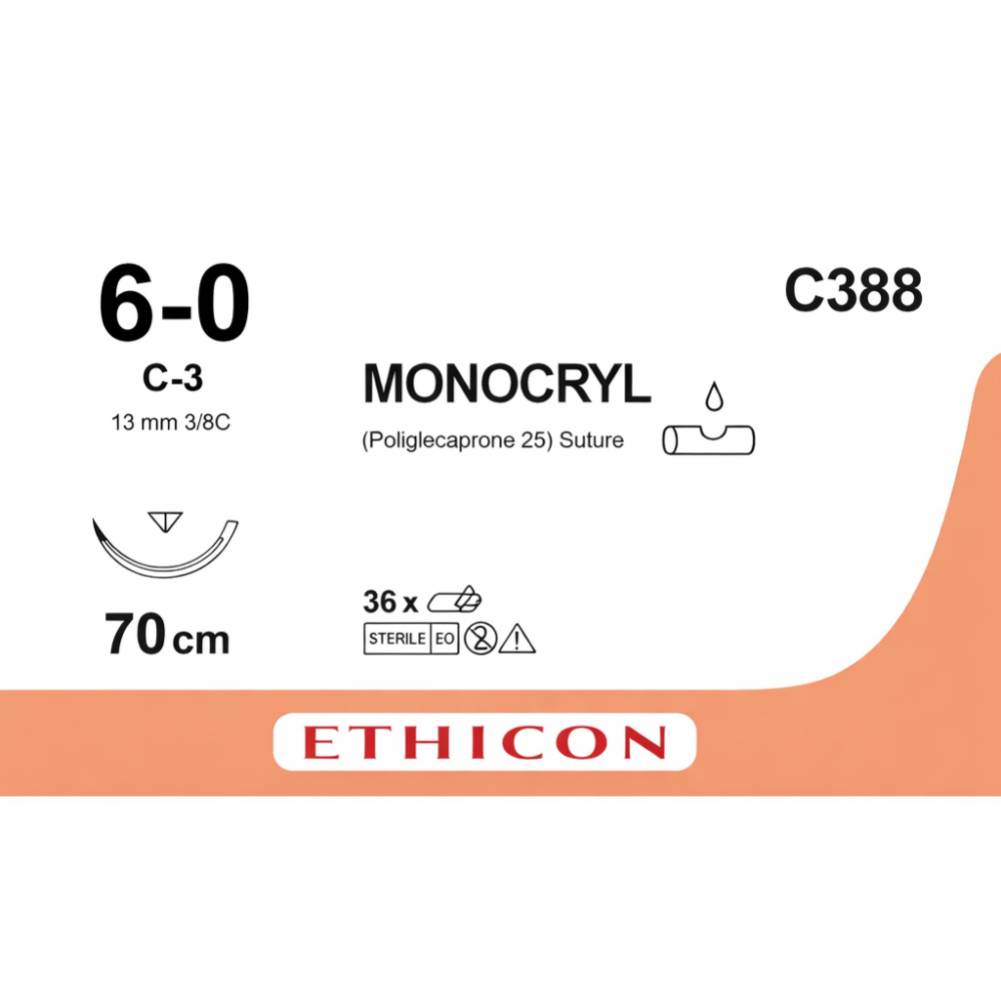Monocryl incolore résorbable  6-0 /70 cm - 13 mm (bte de 36)           