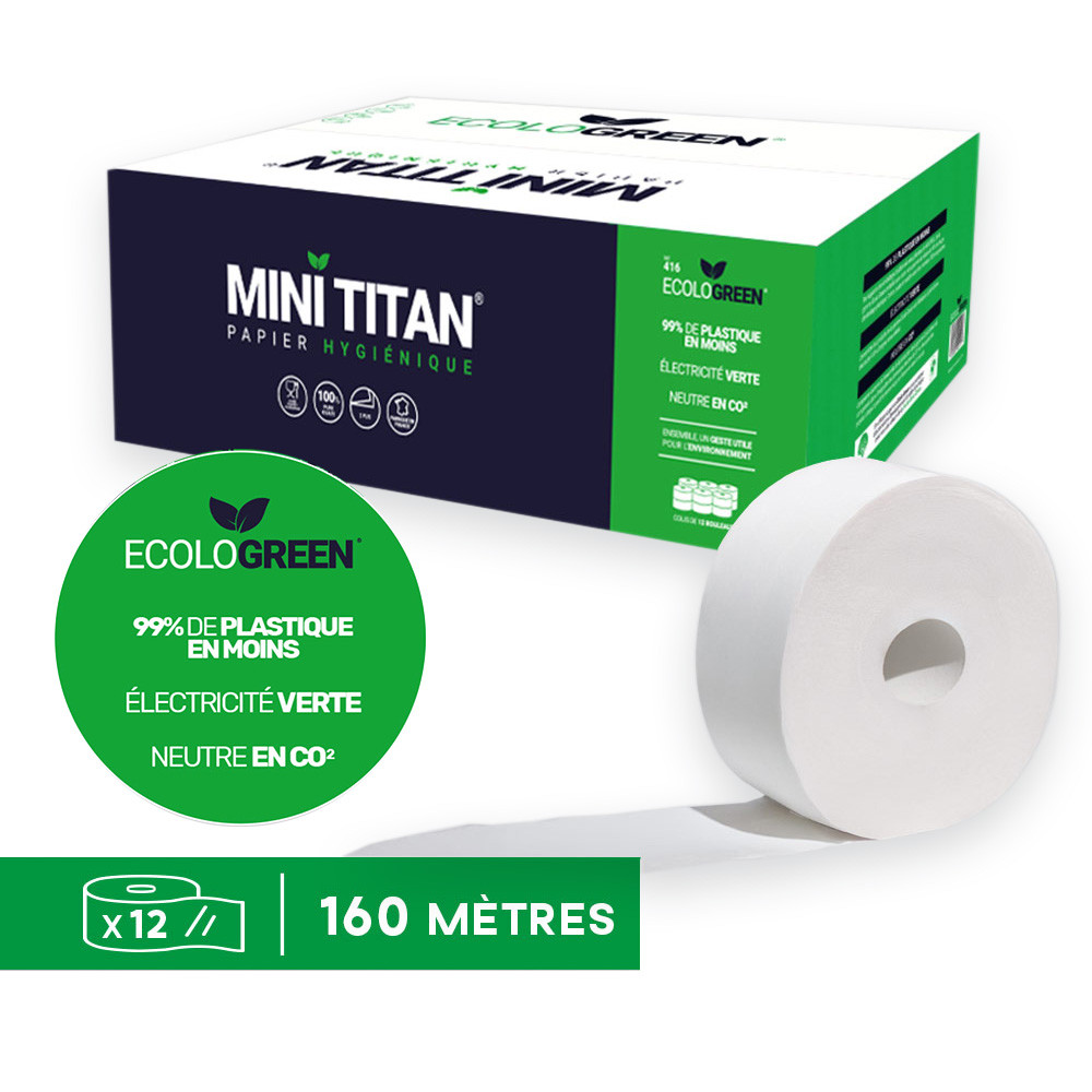 Papier toilette Mini Titan 160m - 2 plis - blanc (12 rouleaux)