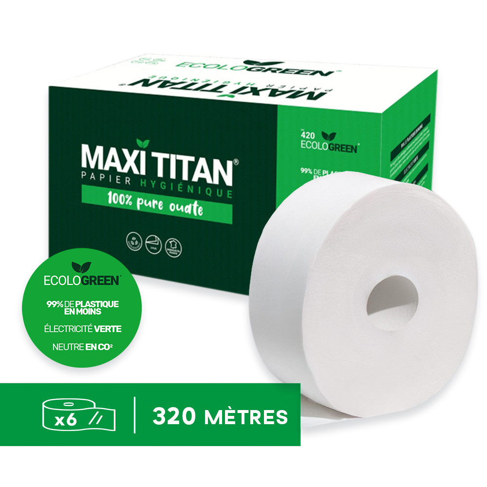Papier toilette Maxi Titan 320m - 2 plis - blanc (6 rouleaux)