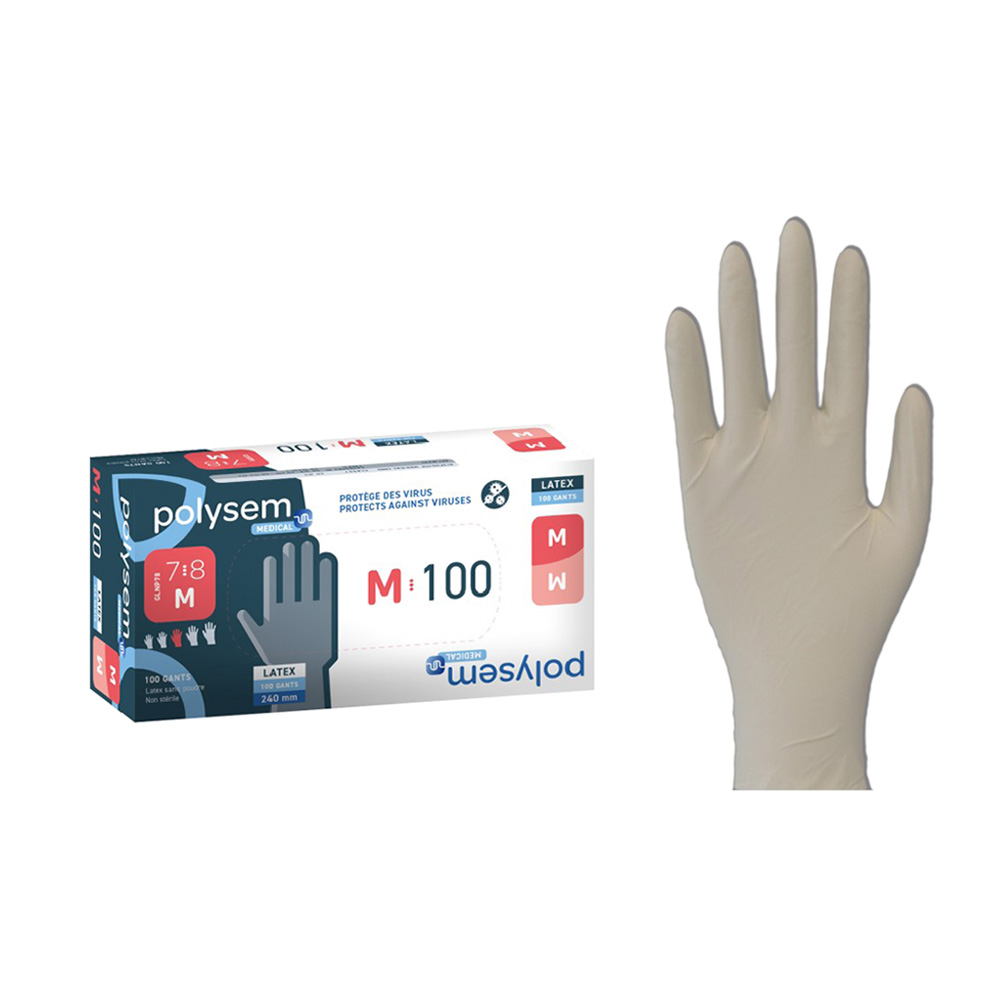 Gants latex non poudrés - Taille M (bte de 100)