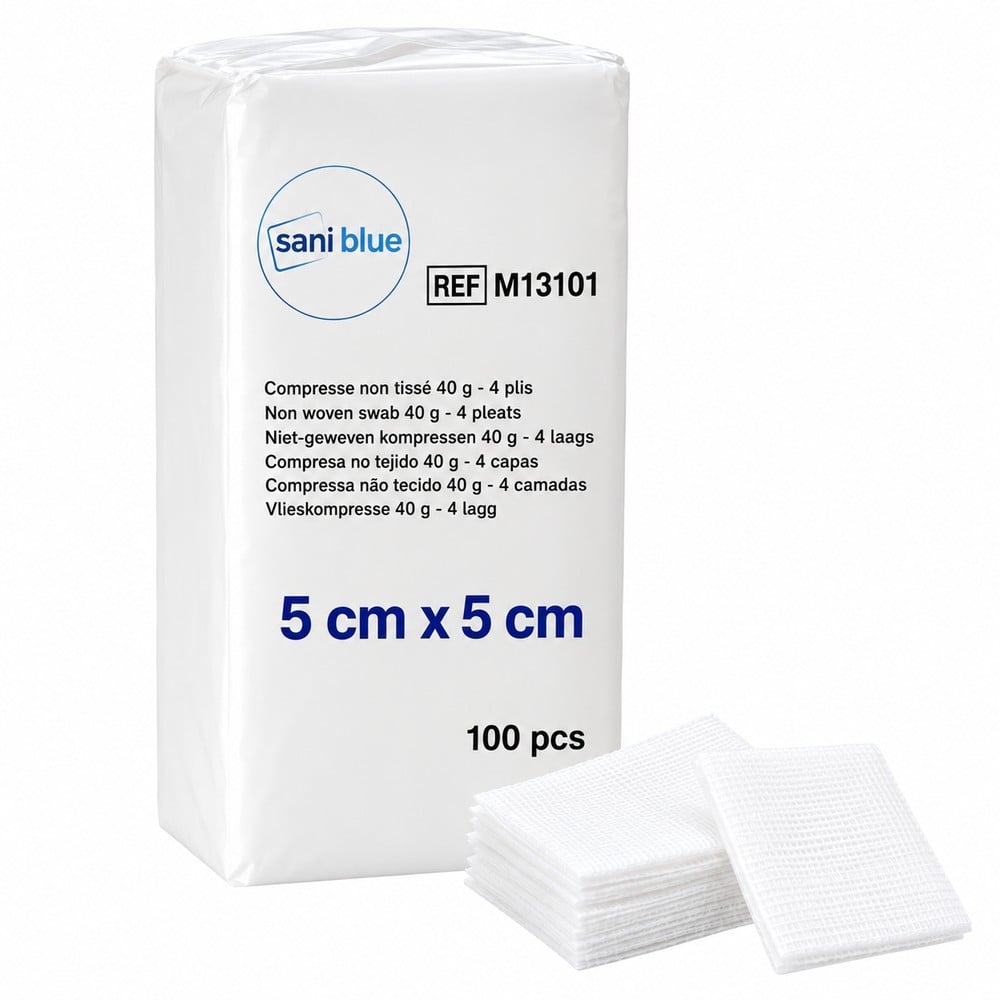 Compresses non tissées non stériles 4 plis 5 x 5 cm - paquet de 100