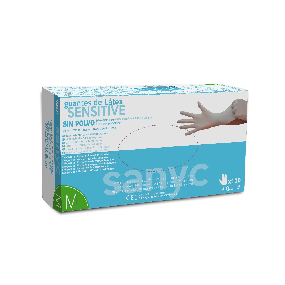 Gants latex sans poudre Sensitive Sanyc 