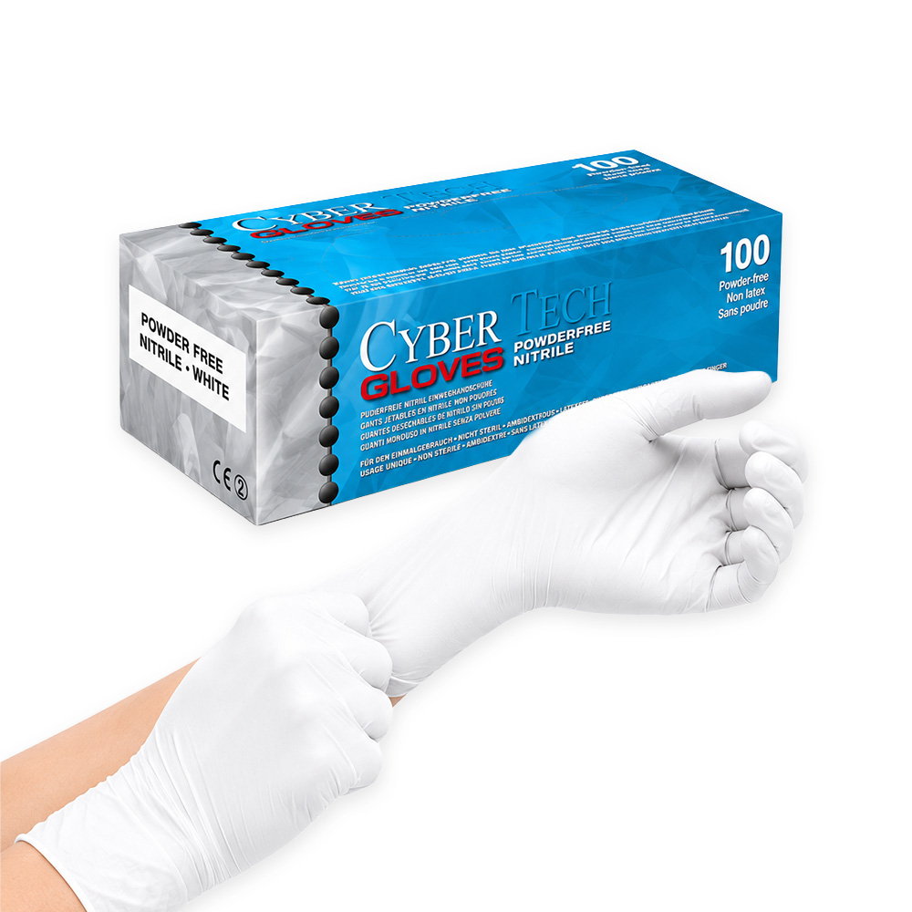 Gants nitrile sans poudre blanc - taille M - boîte de 100