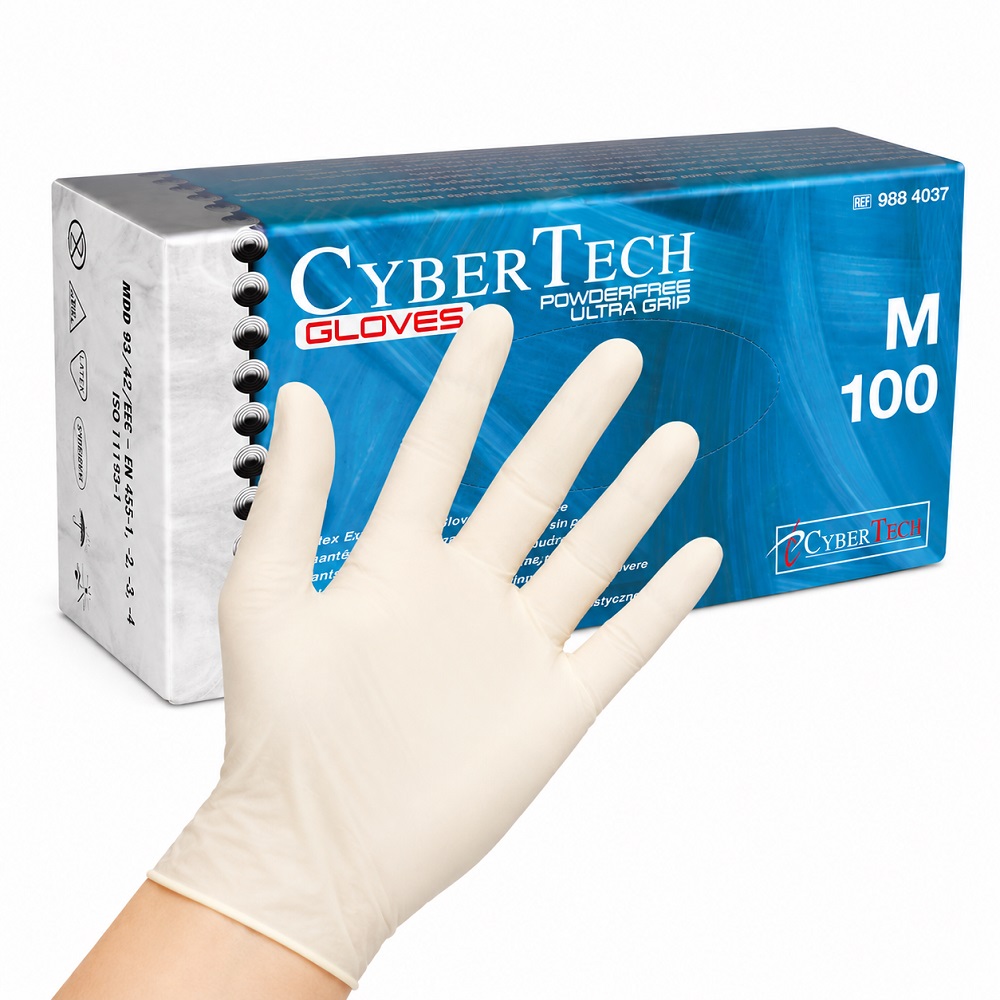Gants en latex ultragrip non poudrés CYBERTECH - boîte de 100 - Taille M