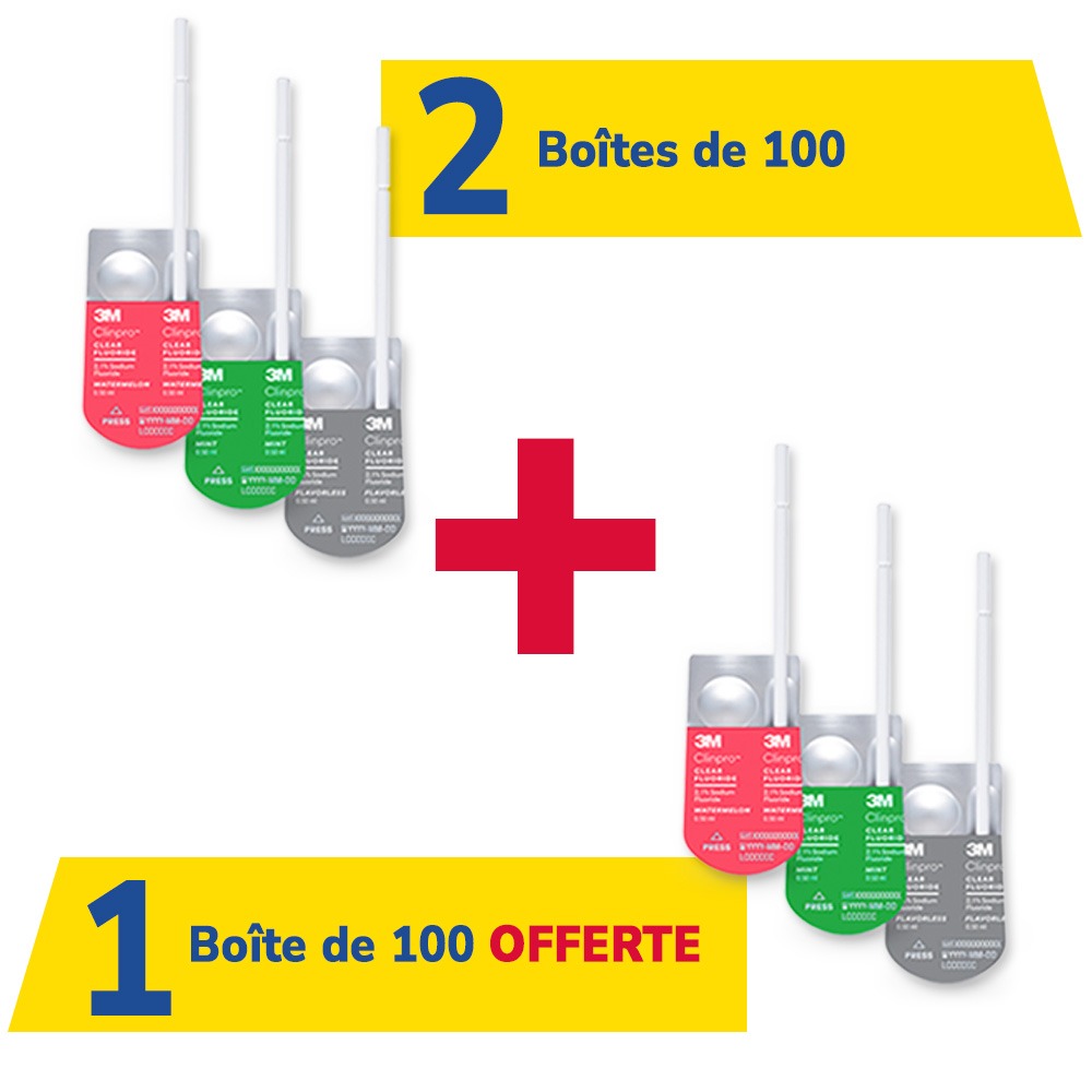 2 boîtes de 100 L-pop Clinpro Clear Fluorure + 1 boîte offerte