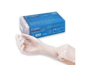 Gants vinyle poudrés transparents ambidextres CYBERTECH - boîte de 100