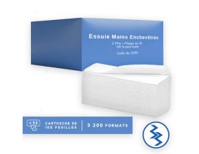Essuie-mains enchevêtrés 2 plis pliage W - 22 x 34 cm - colis de 3200