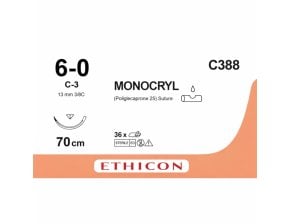 Monocryl incolore résorbable 6-0 /70 cm - 13 mm (bte de 36)