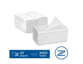 Essuie-mains pliés en V blancs - 21 x 23 cm - colis de 3000
