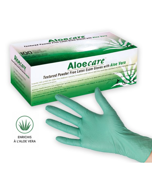Gants latex sans poudre à l'aloe - boîte de 100
