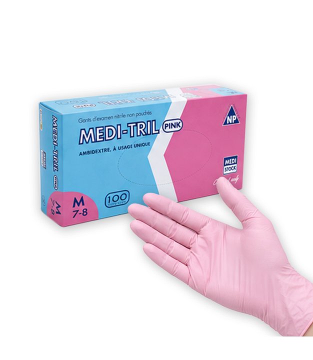 Gants Medi-Tril nitrile roses non poudrés - boîte de 100