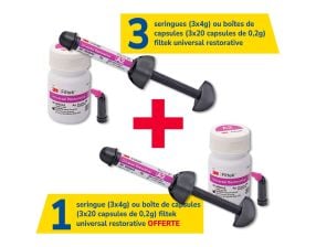 Lot de 3 seringues (3x4g) ou boîtes de capsules (3x20 capsules de 0,2g) filtek universal restorative + 1 offert